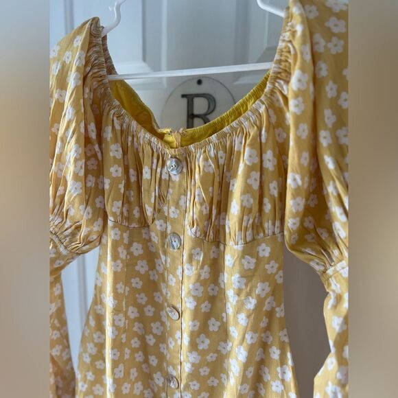 SABO SKIRT Sidney Mini Dress Yellow White Floral Print Long Flared Sleeve XS - Picture 4 of 7